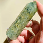 Load image into Gallery viewer, Tourmalinated Prehnite Point - Ruby's Minerals