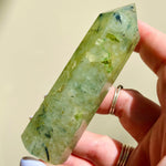 Load image into Gallery viewer, Tourmalinated Prehnite Point - Ruby's Minerals
