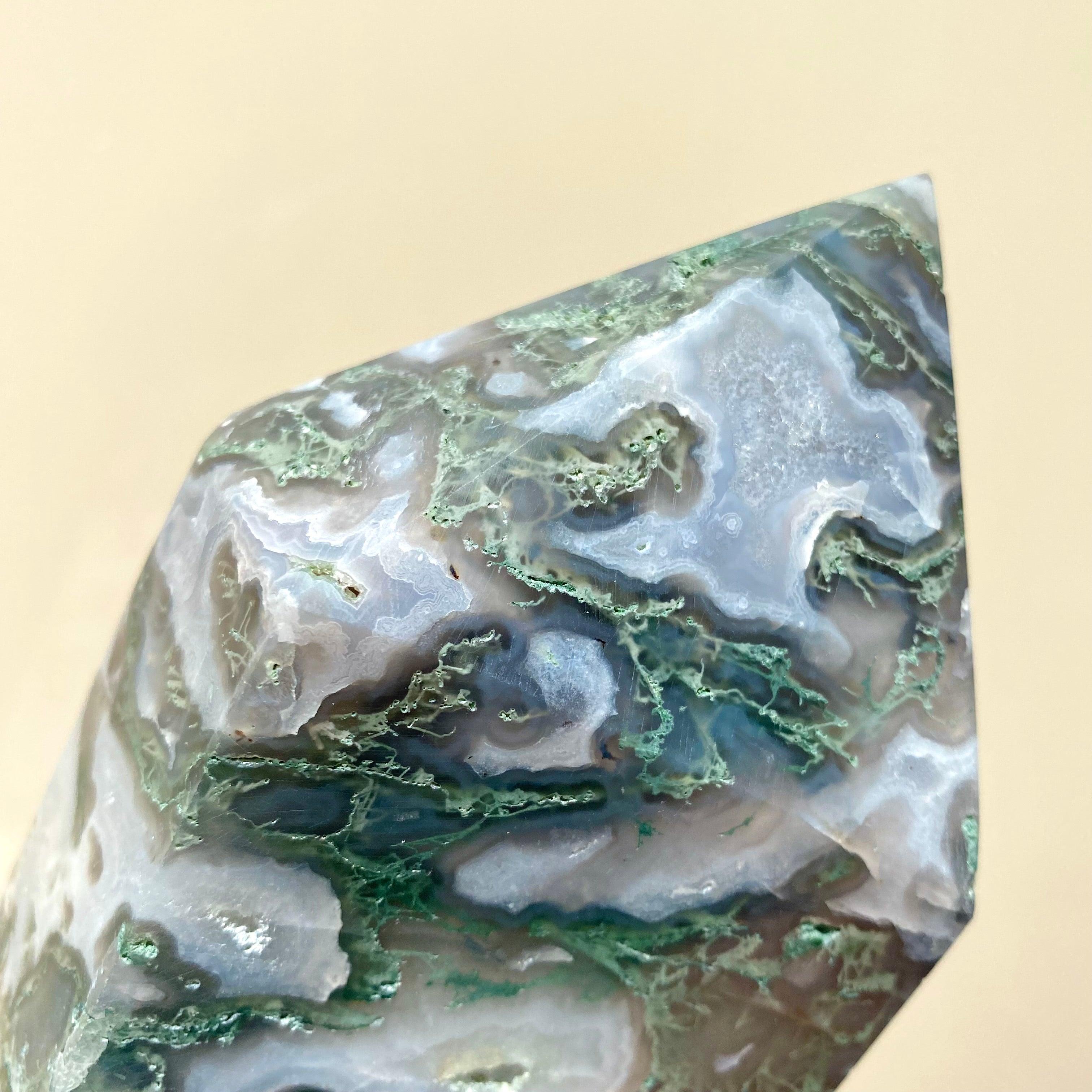 Moss Agate Tower - Ruby's Minerals
