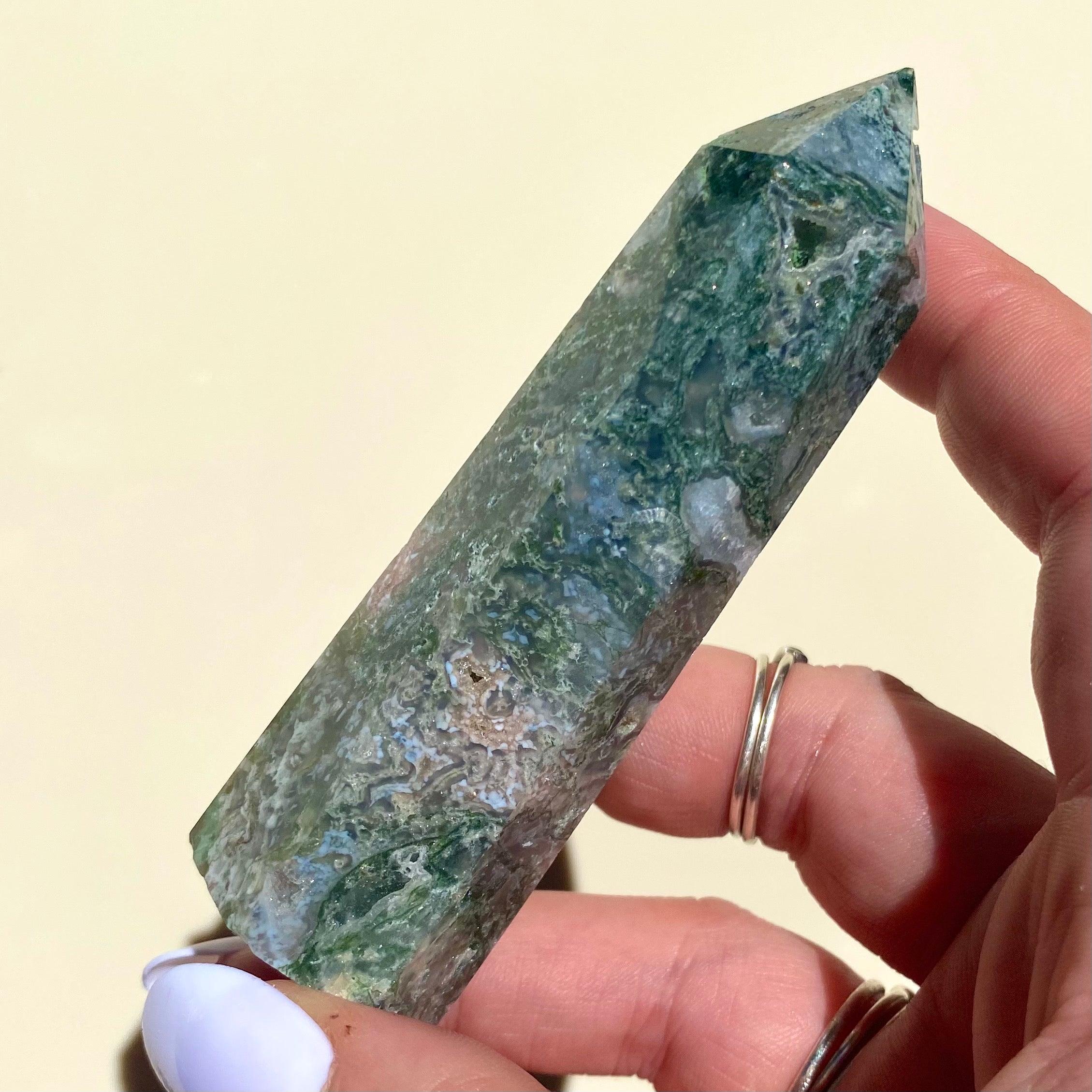 Moss Agate Point - Ruby's Minerals