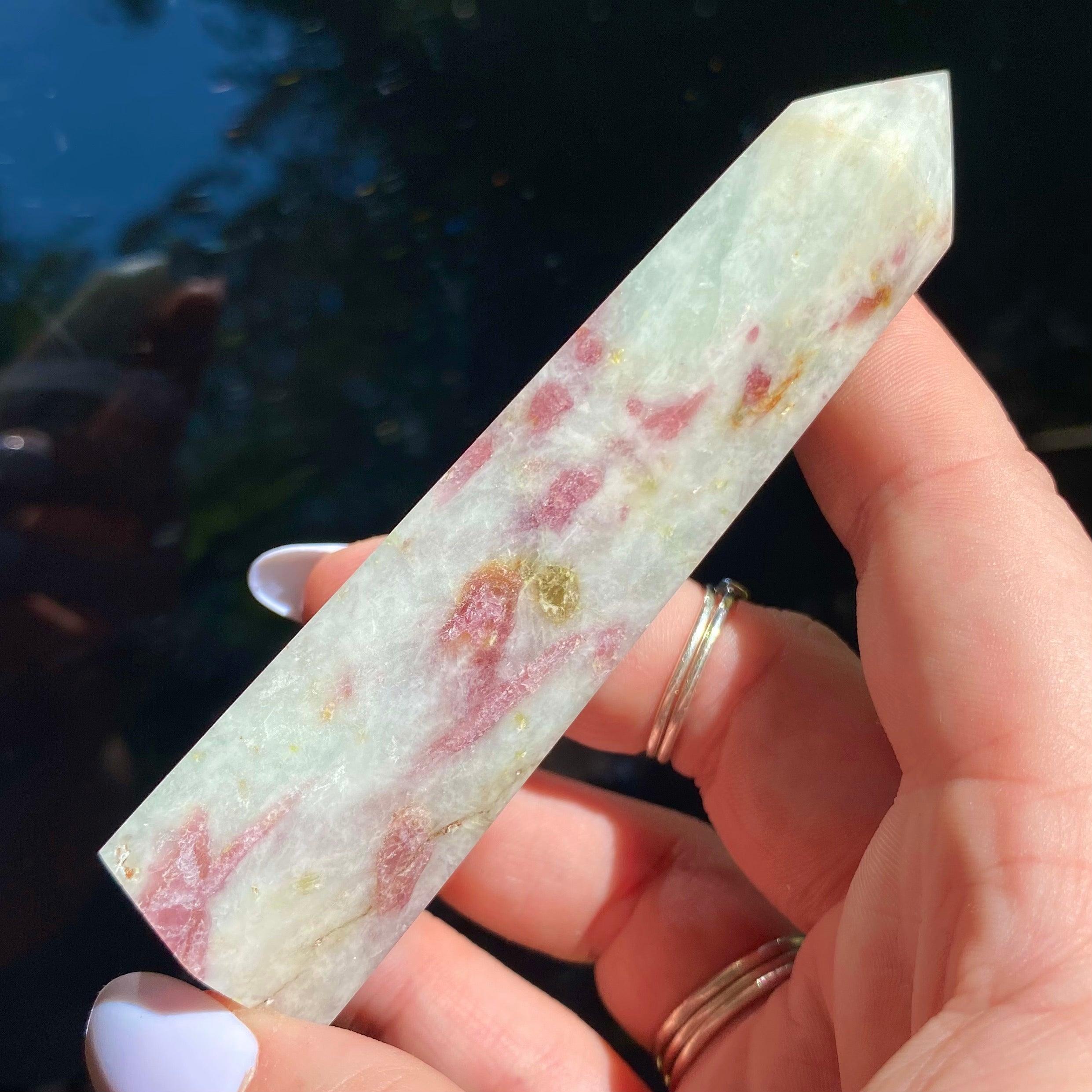 Pink Tourmalinated Quartz Point - Ruby's Minerals