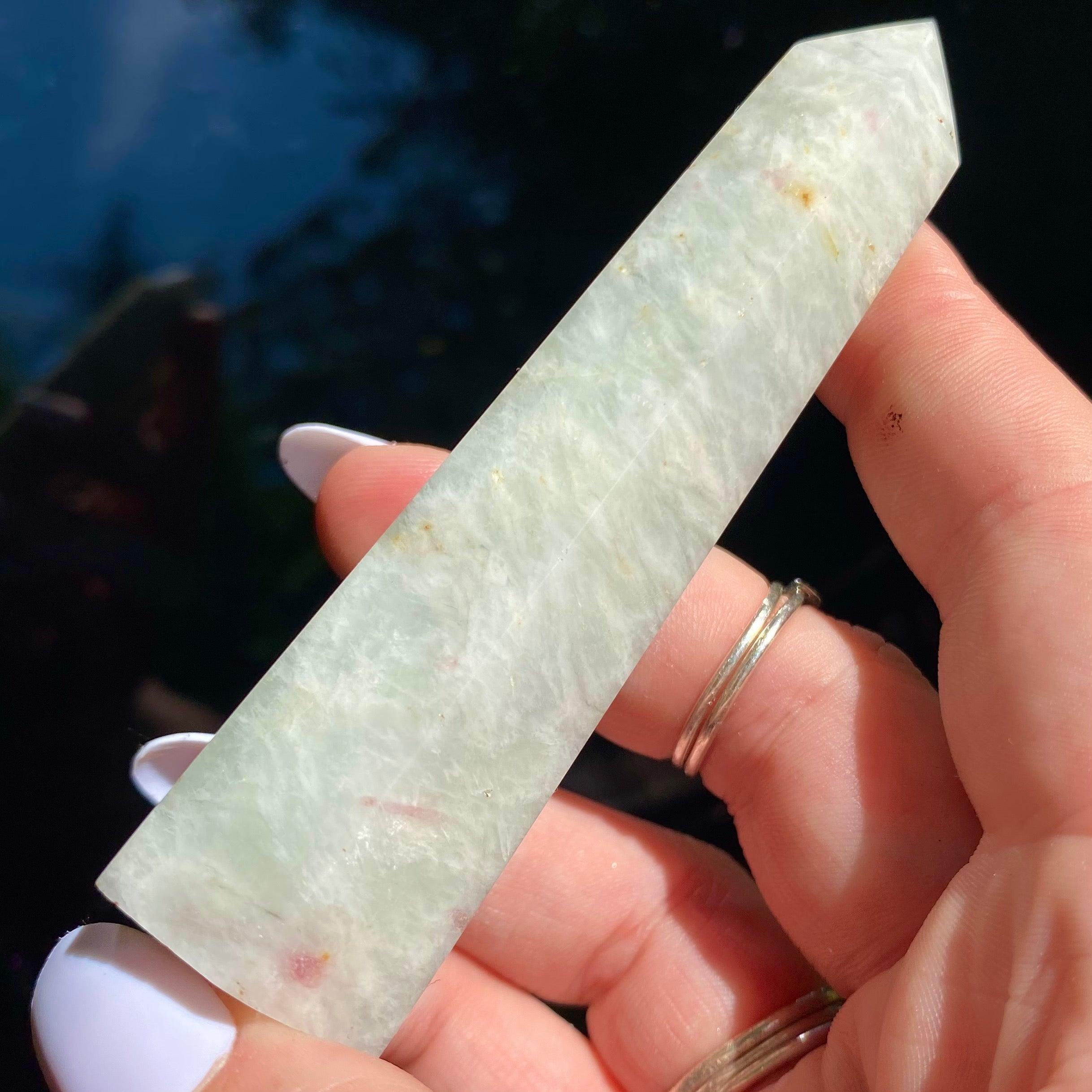 Pink Tourmalinated Quartz Point - Ruby's Minerals