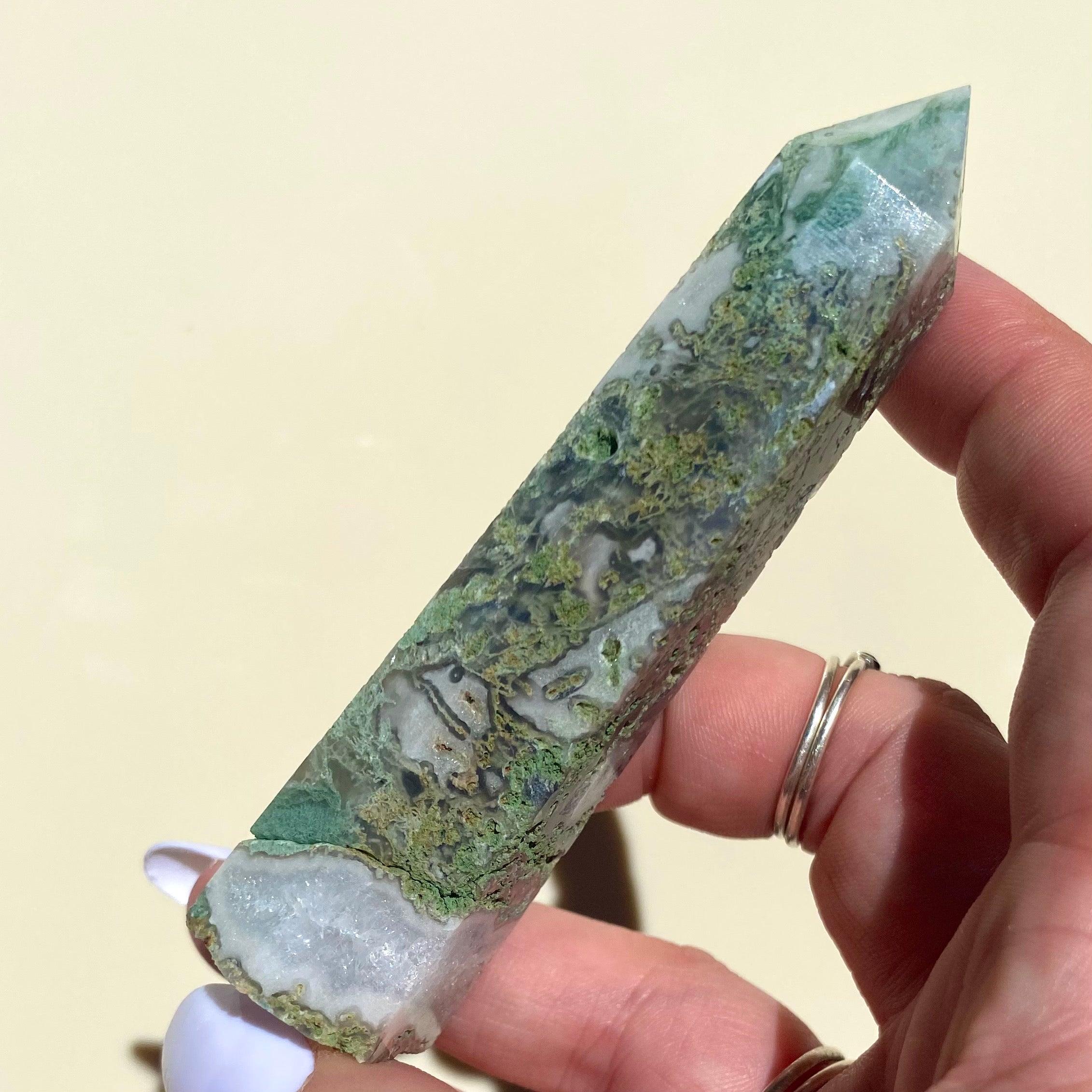 Moss Agate Point - Ruby's Minerals