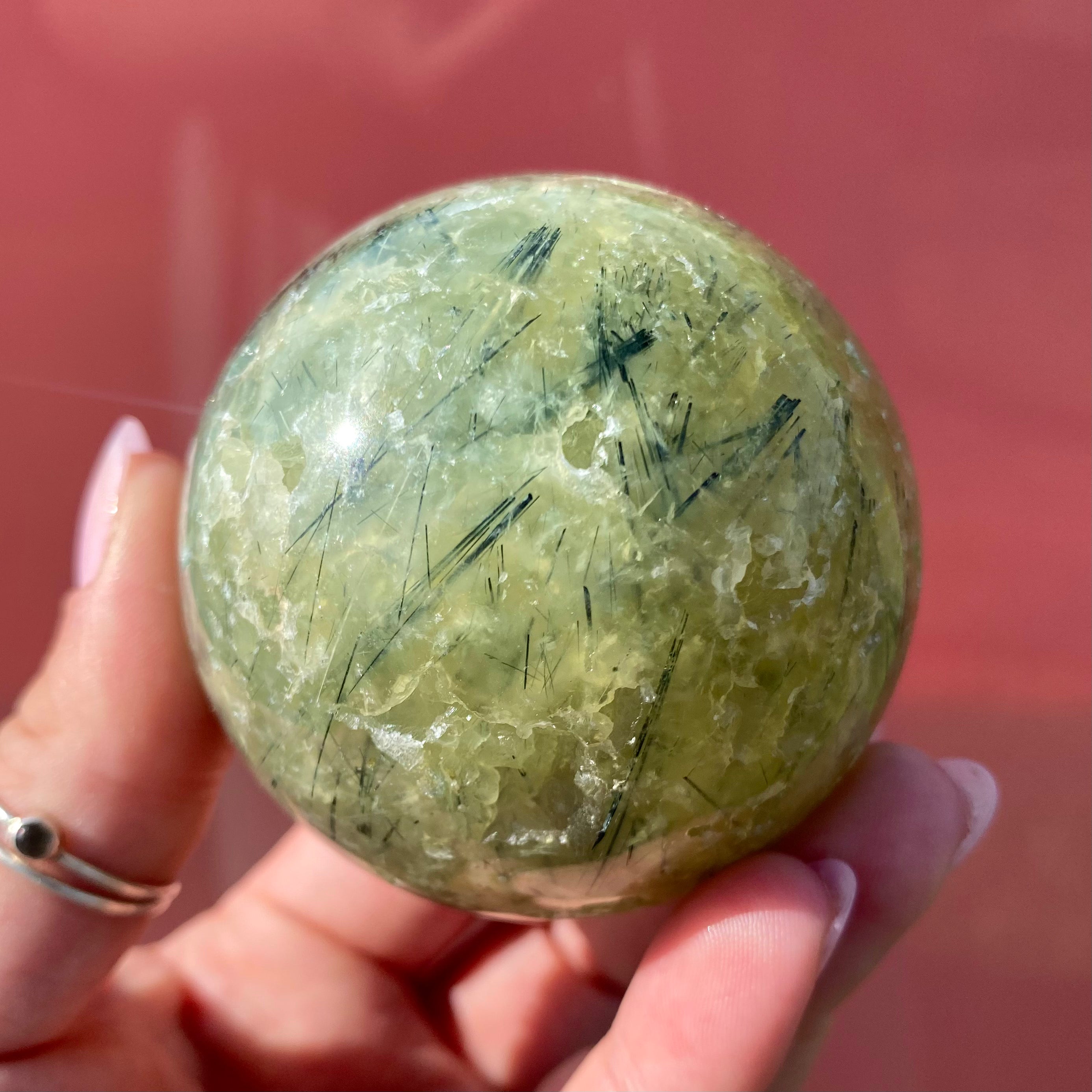Tourmalinated Prehnite Sphere