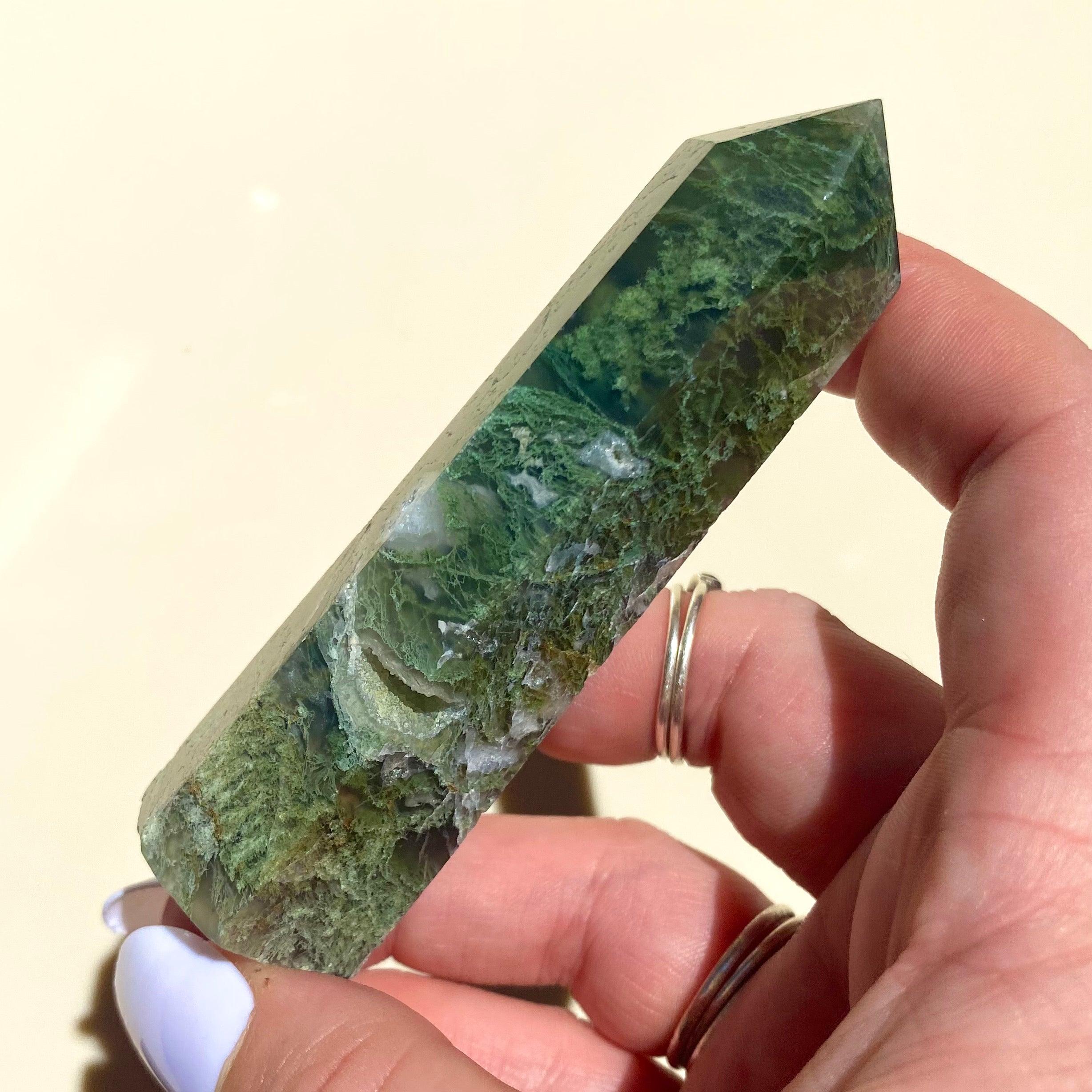 Moss Agate Point - Ruby's Minerals