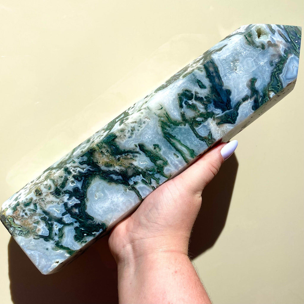 Moss Agate Tower - Ruby's Minerals